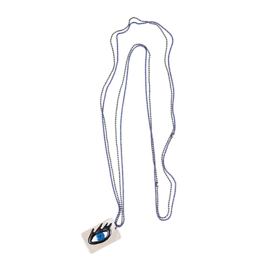 ΚΟΛΙΕ ΑΣΗΜΕΝΙΟ UNISEX ΜΕ ΖΩΓΡΑΦΙΣΜΕΝΟ ΜΑΤΙ ΑΠΟ ΣΜΑΛΤΟ & ΔΙΠΛΗ ΑΛΥΣΙΔΑ  "ALEX KATSAITI X STYLISHIOUS"