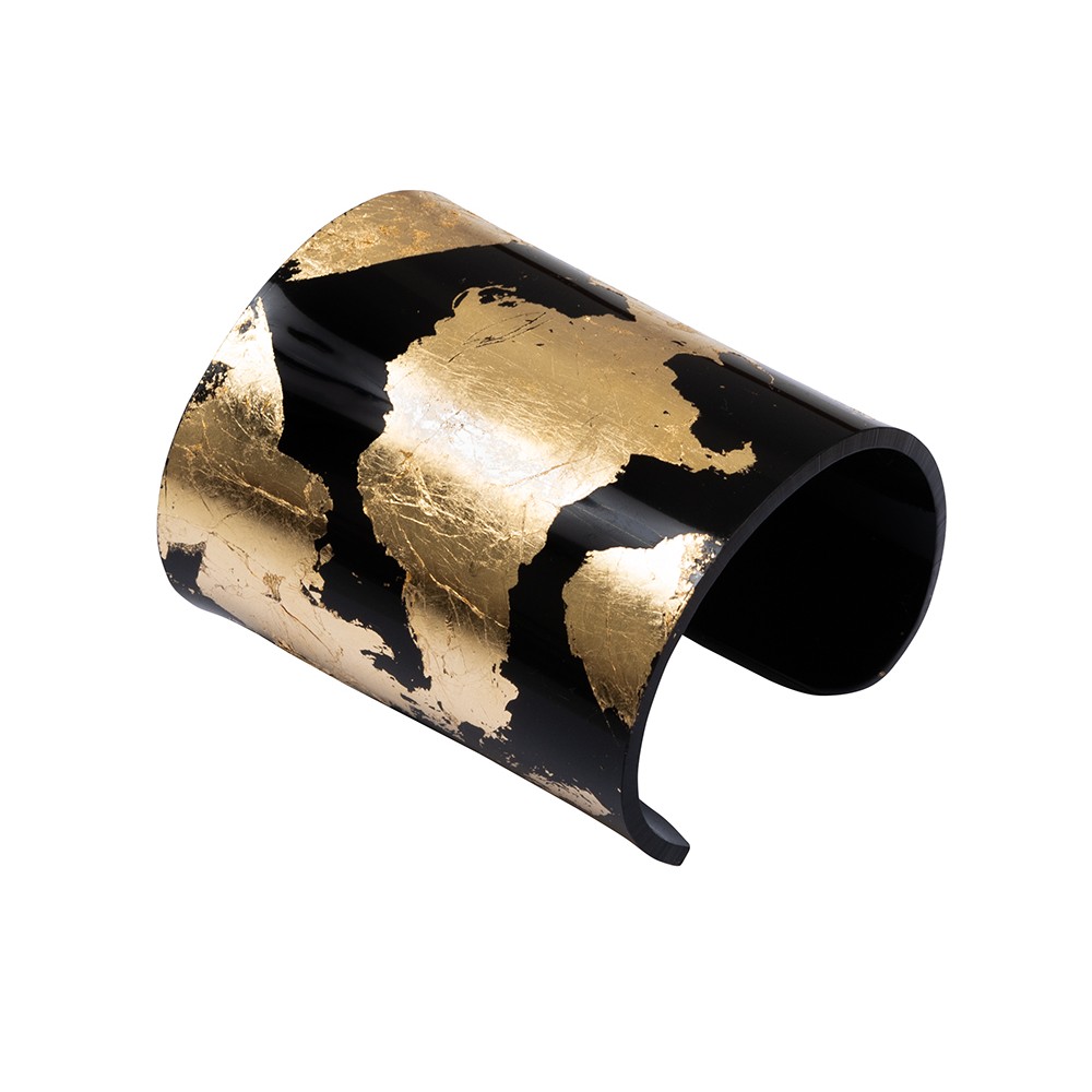 ΒΡΑΧΙΟΛΙ ΚΑΡΠΟΥ ΜΑΥΡΟ ΓΥΑΛΙΣΤΕΡΟ ΜΕ ΦΥΛΛΑ ΧΡΥΣΟΥ ΑΠΟ ΠΛΕΞΙΓΚΛΑΣ "ALEX KATSAITI X STYLISHIOUS"