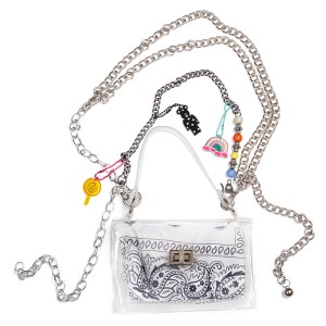 ΤΣΑΝΤΑΚΙ ΔΙΑΦΑΝΟ ΜΕ ΑΣΗΜΙ ΔΙΠΛΗ ΑΛΥΣΙΔΑ ΓΙΑ ΤΟΝ ΩΜΟ, ΜΠΡΕΛΟΚ, ΠΟΡΤΟΦΟΛΑΚΙ ΜΕ ΛΑΧΟΥΡΙΑ & ΘΗΛΑΚΙΑ ΓΙΑ ΝΑ ΜΠΑΙΝΕΙ ΣΤΗΝ ΖΩΝΗ "ALEX KATSAITI X STYLISHIOUS"