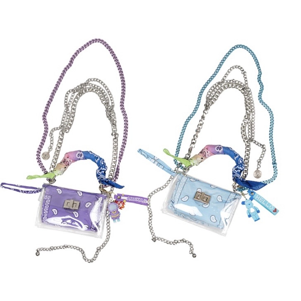 ΤΣΑΝΤΑΚΙ ΔΙΑΦΑΝΟ ΜΕΣΗΣ & ΩΜΟΥ ΜΕ ΔΙΠΛΗ ΑΠΟΣΠΩΜΕΝΗ ΜΠΛΕ Ή ΜΩΒ KAI ΑΣΗΜΕΝΙΑ ΑΛΥΣΙΔΑ & ΜΑΝΤΗΛΙ "ALEX KATSAITI X STYLISHIOUS"