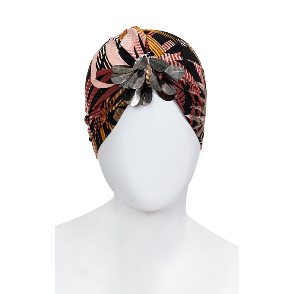 ΤOΥΡΜΠΑΝ ΕΛΑΣΤΙΚΟ ΣΕ ΤΡΟΠΙΚΟ ΜΟΤΙΒΟ ΜΕ ΦΟΙΝΙΚΕΣ & ΑΣΗΜΙ ΜΕΤΑΛΛΙΚΕΣ ΠΟΥΛΙΕΣ " ALEX KATSAITI X STYLISHIOUS"