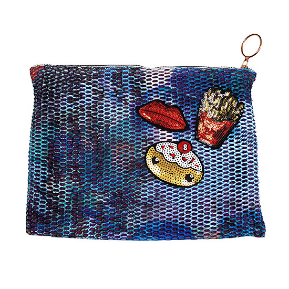 ΤΣΑΝΤΑΚΙ ΑΠΟ ΔΙΧΤΥ "SCUBA" ΠΟΛΥΧΡΩΜΟ ΜΕ ΦΕΡΜΟΥΑΡ, MΩΒ ΕΠΕΝΔΥΣΗ & ΣΗΜΑΤΑ ΜΕ ΠΑΓΙΕΤΕΣ “ALEX KATSAITI x STYLISHIOUS”