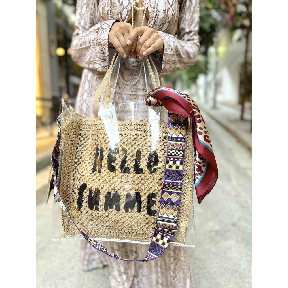 ΤΣΑΝΤΑ ΔΙΑΦΑΝΗ, ΤΕΤΡΑΓΩΝΗ ΑΠΟ PVC ΜΕ ΕΣΩΤΕΡΙΚΗ ΠΛΕΧΤΗ ΤΣΑΝΤΑ, ΒΕΝΤΑΛΙΑ, ΑΛΥΣΙΔΕΣ, ΙΜΑΝΤΑ & ΜΠΡΕΛΟΚ "ALEX KATSAITI X STYLISHIOUS"