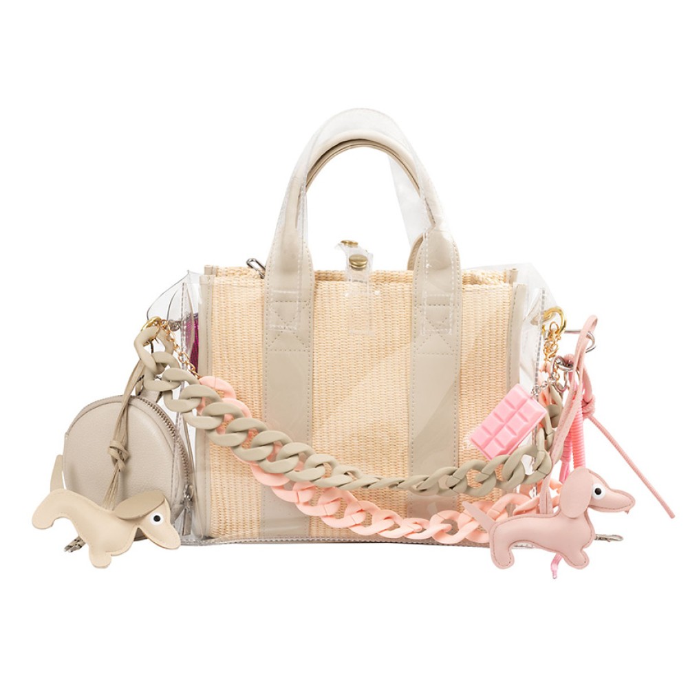 TΣΑΝΤΑ "TOTE" ΔΙΑΦΑΝΗ,  ΜΕ ΕΣΩΤΕΡΙΚΗ ΨΑΘΙΝΗ ΤΣΑΝΤΑ ΣΕ ΜΠΕΖ Ή ΜΑΥΡΟ, ΑΛΥΣΙΔΕΣ, ΠΟΡΤΟΦΟΛΑΚΙ & ΜΠΡΕΛΟΚ  "ALEX KATSAITI X STYLISHIOUS''