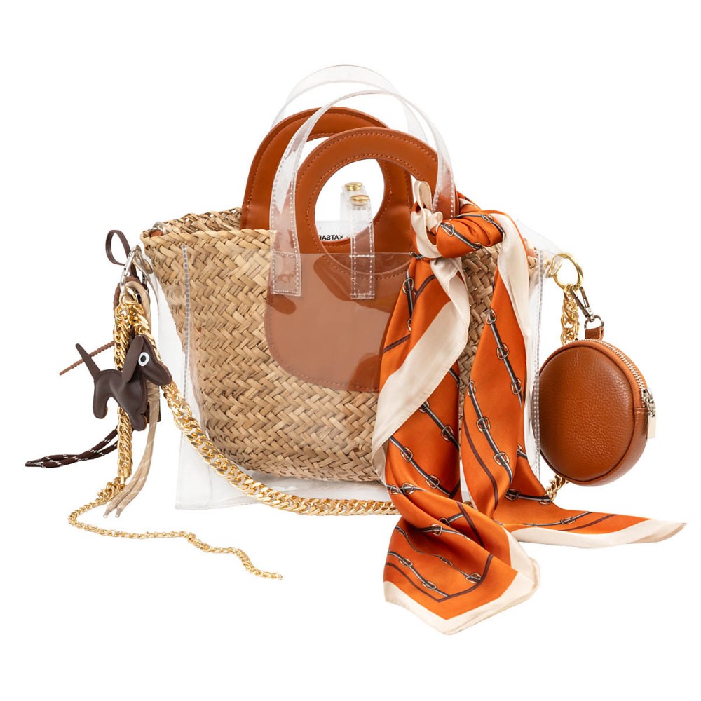 TΣΑΝΤΑ ΑΔΙΑΒΡΟΧΗ & ΔΙΑΦΑΝΗ ΜΕ ΕΣΩΤΕΡΙΚ0 ΨΑΘΙΝO ΚΑΛΑΘΙ ΤΑΜΠΑ Η ΜΑΥΡO ME ΑΛΥΣΙΔΕΣ, ΜΑΝΤΗΛΙ & ΜΠΡΕΛΟΚ  "ALEX KATSAITI X STYLISHIOUS''