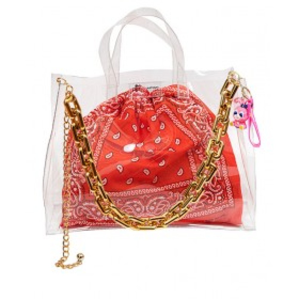 TΣΑΝΤΑ ΔΙΑΦΑΝΗ & ΑΔΙΑΒΡΟΧΗ ΑΠΟ PVC ΣΕ MEΓΑΛΟ ΜΕΓΕΘΟΣ ΜΕ ΧΡΥΣΗ ΑΛΥΣΙΔΑ, ΧΡΩΜΑΤΙΣΤΟ ΠΟΥΓΚΙ & ΜΠΡΕΛΟΚ "ALEX KATSAITI X STYLISHIOUS"