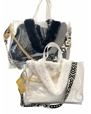 TΣΑΝΤΑ MEΓΑΛΗ, ΔΙΑΦΑΝΗΣ & ΑΔΙΑΒΡΟΧΗ ΑΠΟ PVC ΜΕ ΓΟΥΝΙΝΗ ΜΑΥΡΗ Η ΑΣΠΡΗ ΤΣΑΝΤΑ, ΙΜΑΝΤΑ, ΧΡΥΣΗ ΑΛΥΣΙΔΑ & ΜΠΡΕΛΟΚ "ALEX KATSAITI X STYLISHIOUS"