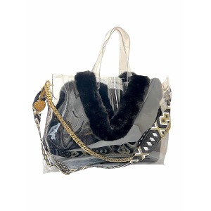 BAG  IN CLEAR PVC,WATERPROOF IN LARGE SIZE WITH ECO FRIENDLY FUR BAG, GOLD CHAIN, STRAP & KEYRING  "ALEX KATSAITI X STYLISHIOUS"