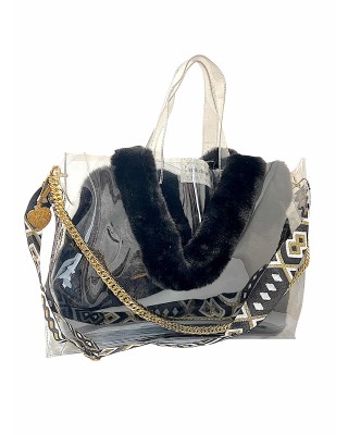 TΣΑΝΤΑ MEΓΑΛΗ, ΔΙΑΦΑΝΗΣ & ΑΔΙΑΒΡΟΧΗ ΑΠΟ PVC ΜΕ ΓΟΥΝΙΝΗ ΜΑΥΡΗ Η ΑΣΠΡΗ ΤΣΑΝΤΑ, ΙΜΑΝΤΑ, ΧΡΥΣΗ ΑΛΥΣΙΔΑ & ΜΠΡΕΛΟΚ "ALEX KATSAITI X STYLISHIOUS"