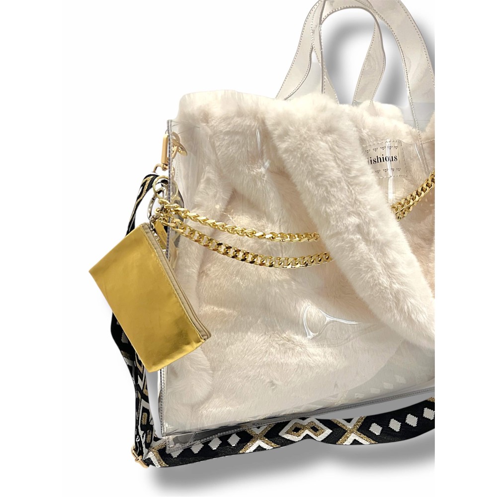 TΣΑΝΤΑ MEΓΑΛΗ, ΔΙΑΦΑΝΗΣ & ΑΔΙΑΒΡΟΧΗ ΑΠΟ PVC ΜΕ ΓΟΥΝΙΝΗ ΜΑΥΡΗ Η ΑΣΠΡΗ ΤΣΑΝΤΑ, ΙΜΑΝΤΑ, ΧΡΥΣΗ ΑΛΥΣΙΔΑ & ΜΠΡΕΛΟΚ "ALEX KATSAITI X STYLISHIOUS"