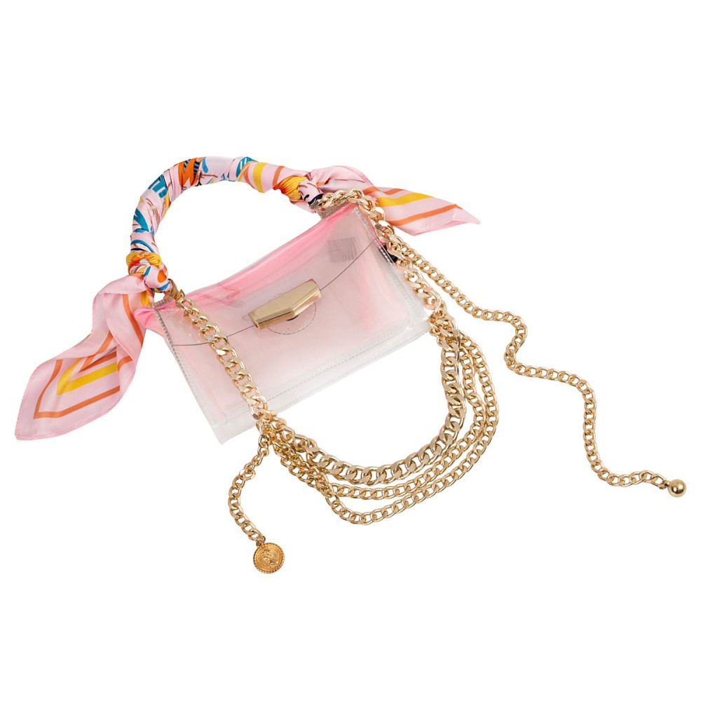 ΤΣΑΝΤΑΚΙ ΔΙΑΦΑΝΟ ΜΕ ΕΣΩΤΕΡΙΚΟ ΡΟΖ ΠΟΡΤΟΦΟΛΑΚΙ, ΧΡΥΣΕΣ ΑΛΥΣΙΔΕΣ & XEΡΟΥΛΙ ΜΕ ΣΑΤΕΝ ΜΑΝΤΗΛΙ  "ALEX KATSAITI X STYLISHIOUS"