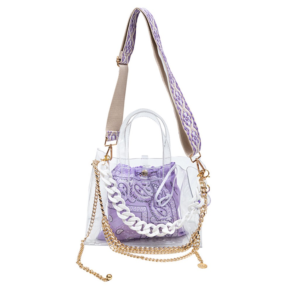 TΣΑΝΤΑ ΔΙΑΦΑΝΗ,  ΑΔΙΑΒΡΟΧΗ ΑΠΟ PVC ΜΕ ΠΟΡΤΟΚΑΛΙ H ΛΙΛΑ ΠΟΥΓΚΙ, ΑΣΟΡΤΙ IMANTA, ΧΡΥΣΕΣ ΑΛΥΣΙΔΕΣ & ΜΠΡΕΛΟΚ "ALEX KATSAITI X STYLISHIOUS"