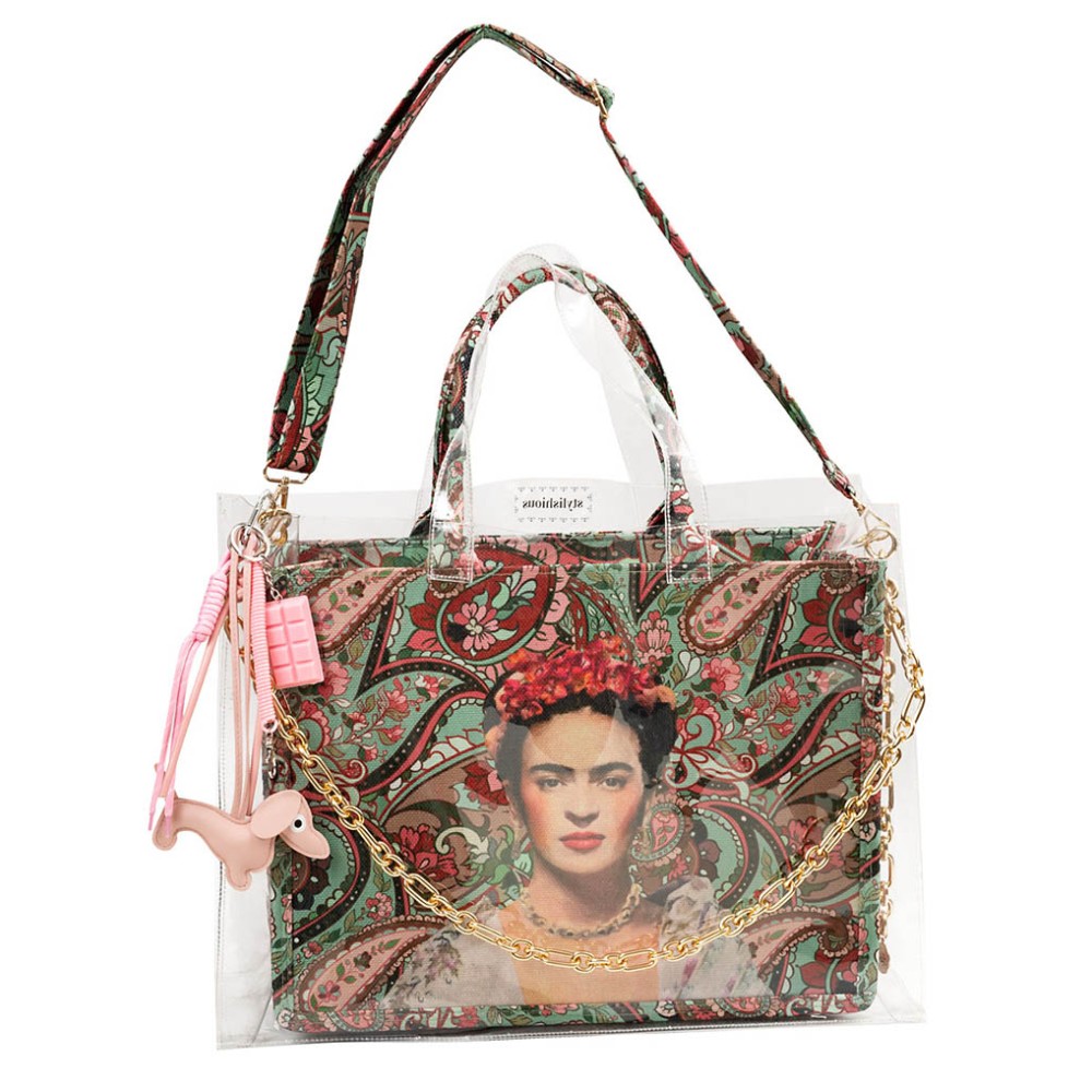 ΤΣΑΝΤΑ ΔΙΑΦΑΝΗ, AΔΙΑΒΡΟΧΗ ΑΠΟ PVC MΕΓΑΛΟ ΜΕΓΕΘΟΣ ΜΕ ΕΣΩΤΕΡΙΚΗ ΤΣΑΝΤΑ "ΦΡΙΝΤΑ", ΨΑΘΙΝΕΣ ΒΕΝΤΑΛΙΕΣ, ΧΡΥΣΕΣ ΑΛΥΣΙΔΕΣ  & ΜΠΡΕΛΟΚ"ALEX KATSAITI X STYLISHIOUS"