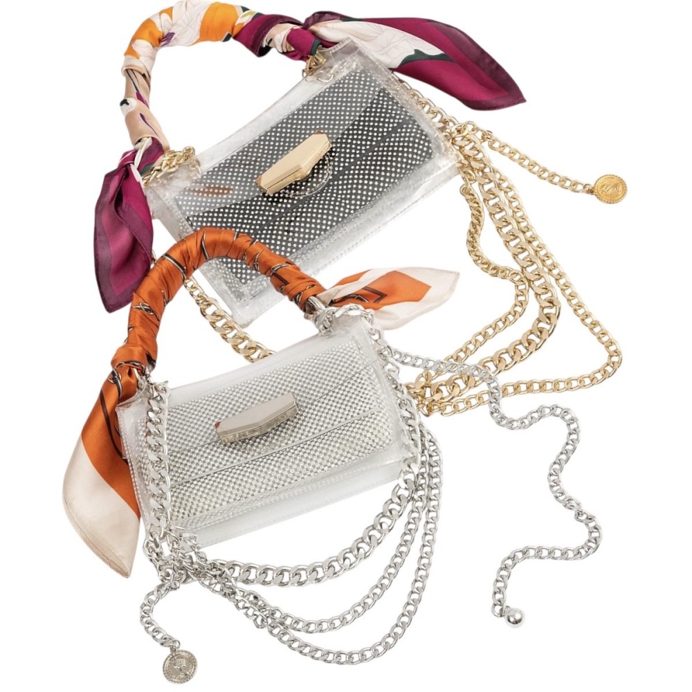 ΤΣΑΝΤΑΚΙ ΔΙΑΦΑΝΟ ΜΙΚΡΟ ΓΙΑ ΤΟ ΧΕΡΙ, ΤΟΝ ΩΜΟ Η/ΚΑΙ ΤΗΝ ΜΕΣΗ, ΜΕ ΕΣΩΤΕΡΙΚΟ ΤΣΑΝΤΑΚΙ ΜΕ ΣΤΡΑΣ, ΧΡΥΣΕΣ Ή ΑΣΗΜΙ ΑΛΥΣΙΔΕΣ & ΜΑΝΤΗΛΙΑ "ALEX KATSAITI X STYLISHIOUS"