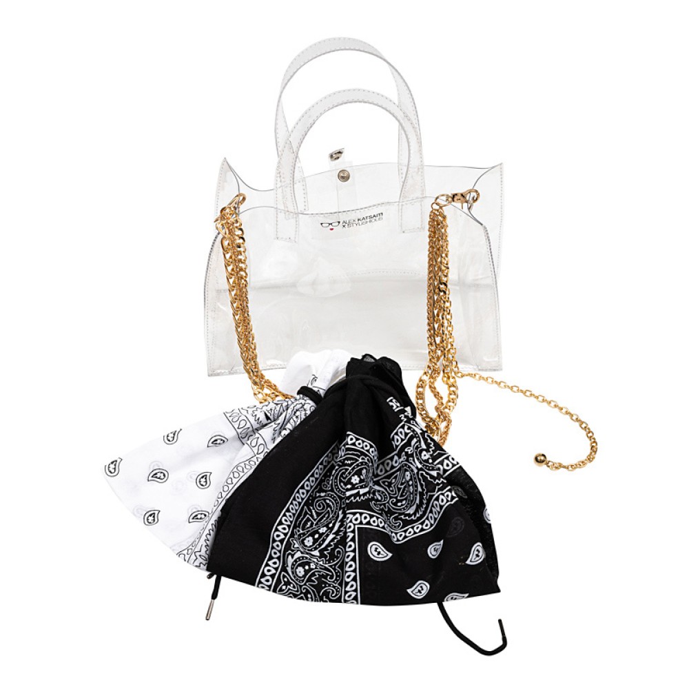 TΣΑΝΤΑ ΔΙΑΦΑΝΗ,  ΑΔΙΑΒΡΟΧΗ ΑΠΟ PVC ΜΕ ΠΟΡΤΟΚΑΛΙ H ΛΙΛΑ ΠΟΥΓΚΙ, ΑΣΟΡΤΙ IMANTA, ΧΡΥΣΕΣ ΑΛΥΣΙΔΕΣ & ΜΠΡΕΛΟΚ "ALEX KATSAITI X STYLISHIOUS"