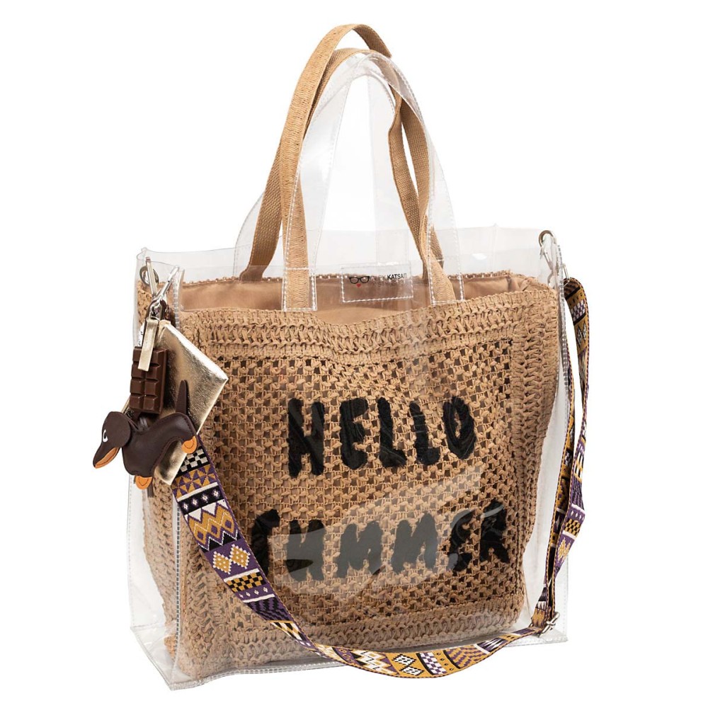 ΤΣΑΝΤΑ ΔΙΑΦΑΝΗ, ΤΕΤΡΑΓΩΝΗ ΑΠΟ PVC ΜΕ ΕΣΩΤΕΡΙΚΗ ΠΛΕΧΤΗ ΤΣΑΝΤΑ, ΒΕΝΤΑΛΙΑ, ΑΛΥΣΙΔΕΣ, ΙΜΑΝΤΑ & ΜΠΡΕΛΟΚ "ALEX KATSAITI X STYLISHIOUS"