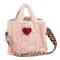 BAG - TOTE STYLE - IN BABY PINK ECO FUR WITH STRAP, RED HEART PIN,MATCHING LINING & KEYRING  "ALEXKATSAITI X STYLISHIOUS"