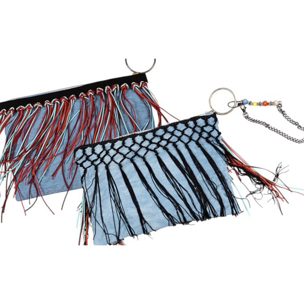 ΤΣΑΝΤΑΚΙ ΤΖHΝ ΚΑΠΙΤΟΝΕ ME MAYPA & ΔIXΡΩMA ΔΕΡΜΑΤΙΝΑ ΚΡΟΣΙΑ, ΜΕΤΑΛΛΙΚΟ KPIKO & ΑΛΥΣΙΔΑΚΙ ΜΕ ΠΟΛΥΧΡΩΜΕΣ ΧΑΝΤΡΕΣ  “ALEX KATSAITI X STYLISHIOUS”