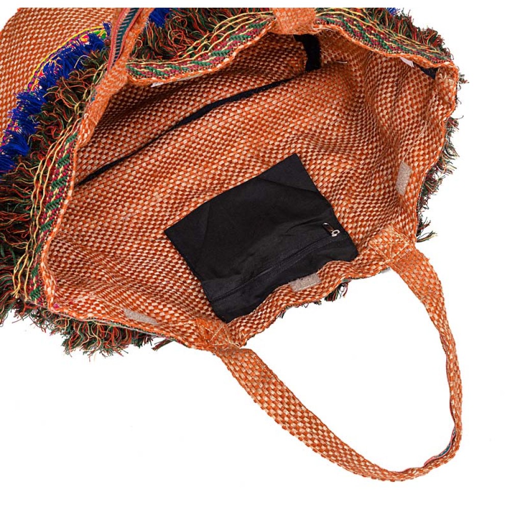 ΤΣΑΝΤA ΟΙΚΟΛΟΓΙΚΗ ΑΠΟ ΠΟΡΤΟΚΑΛΙ ΛΙΝΑΤΣΑ ΜΕ ΕΘΝΙΚ ΠΟΛΥΧΡΩΜΑ ΚΡΟΣΙΑ,ΤΡΕΣΕΣ, ΚΕΝΤΗΜΑΤΑ & ΠΟΝ ΠΟΝ "ALEX KATSAITI X STYLISHIOUS"