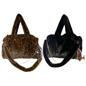 ΤΣΑΝΤΑ ΜΑΥΡΗ Η ΛΕΟΠΑΡ ΑΠΟ ΟΙΚΟΛΟΓΙΚΗ ΓΟΥΝΑ, ΜΕΓΑΛΟ ΜΕΓΕΘΟΣ ΜΕ ΑΣΟΡΤΙ ΙΜΑΝΤΑ, ΧΡΥΣΗ ΑΛΥΣΙΔΑ & ΜΠΡΕΛΟΚ "STYLISHIOUS COLLECTION"