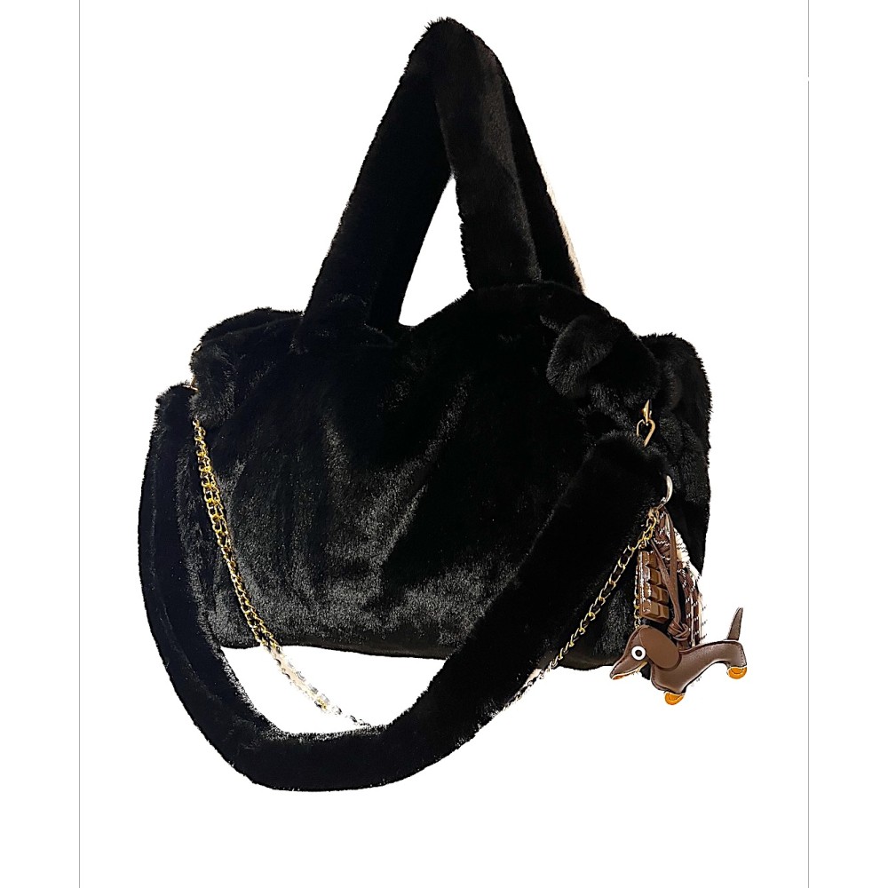 ΤΣΑΝΤΑ ΜΑΥΡΗ Η ΛΕΟΠΑΡ ΑΠΟ ΟΙΚΟΛΟΓΙΚΗ ΓΟΥΝΑ, ΜΕΓΑΛΟ ΜΕΓΕΘΟΣ ΜΕ ΑΣΟΡΤΙ ΙΜΑΝΤΑ, ΧΡΥΣΗ ΑΛΥΣΙΔΑ & ΜΠΡΕΛΟΚ "STYLISHIOUS COLLECTION"