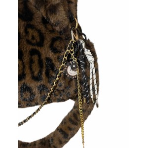 BAG IN BLACK OR LEOPARD ECO FRIENDLY FUR, LARGE SIZE WITH MATCHING FURY STRAP,CHAINS & KEYRING "STYLISHIOUS COLLECTION"