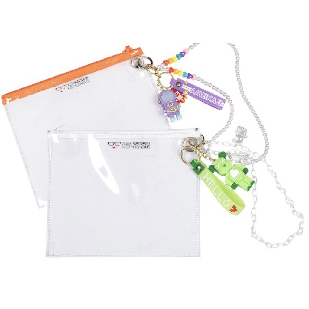 ΤΣΑΝΤΑΚΙ - ΠΟΡΤΟΦΟΛΙ ΔΙΑΦΑΝΟ ΜΕ ΑΝΟΙΓΟΜΕΝΟ ΜΕΤΑΛΛΙΚΟ ΚΡΙΚΟ,ΧΡΩΜΑΤΙΣΤΟ ΦΕΡΜΟΥΑΡ,ΑΛΥΣΙΔΑΚΙ & ΜΠΡΕΛΟΚ "ALEX KATSAITI X STYLISHIOUS"