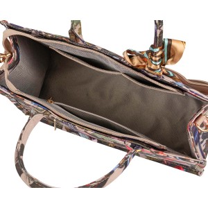 BAG WATERPROOF IN CLEAR PVC, MEDIUM SIZE WITH "FRIDA KΗALO" FLORAL PRINT BAG & REMOVABLE SILVER CHAIN,ORANGE WALLET, CHARMS & SCARF "ALEX KATSAITI X STYLISHIOUS"