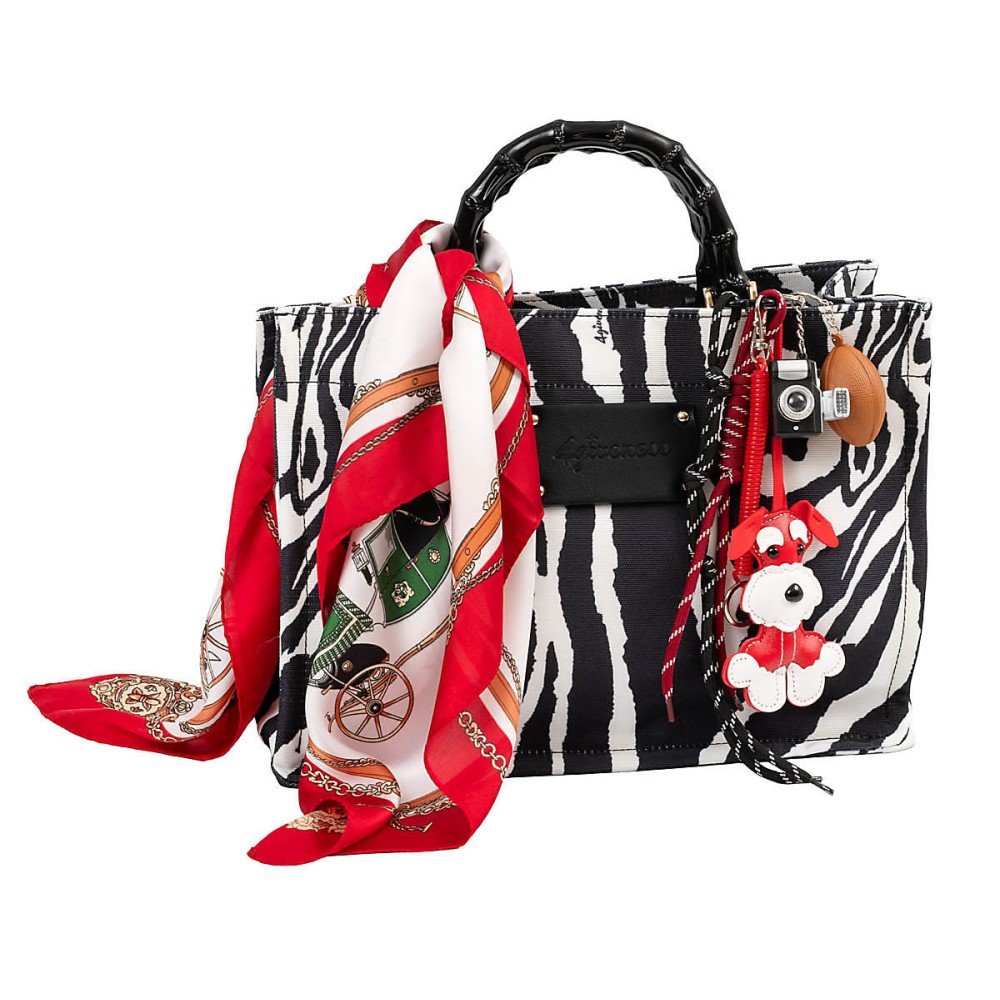 ΤΣΑΝΤΑ - ΤΟΤΕ ΣΕ ΣΧΕΔΙΟ ΖΕΒΡΑ , ΜΕ ΜΠΑΜΠΟΥ ΜΑΥΡΑ ΧΕΡΟΥΛΙΑ, ΜΑΝΤΗΛΙ ΚΑΙ ΜΠΡΕΛΟΚ 'STYLISHIOUS COLLECTION"