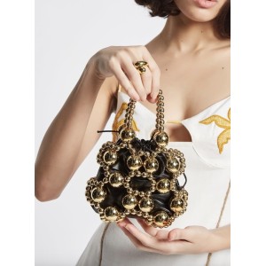 BAG WITH METALLIC GOLD BEADS, REMOVABLE MATCHING STRAP & BLACK, LEATHER POUCH " STYLISHIOUS COLLECTION "