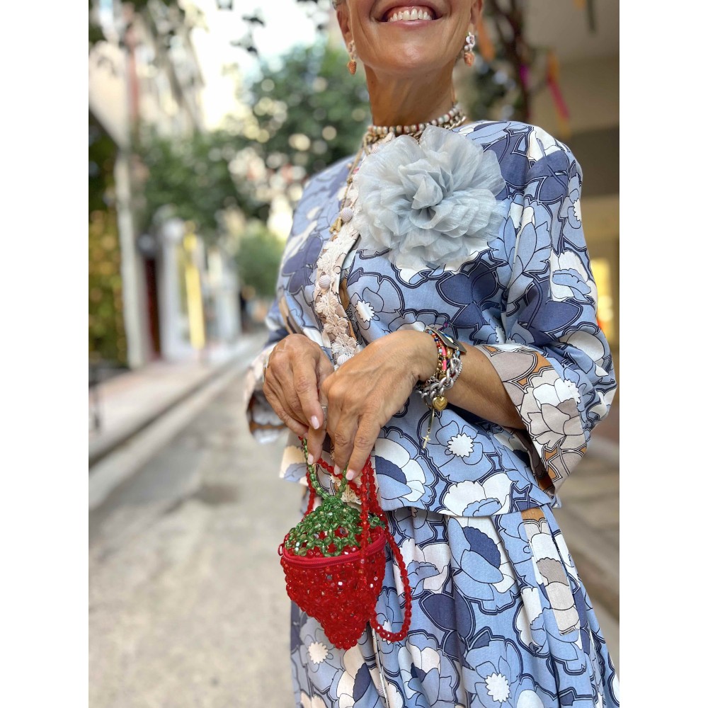 ΤΣΑΝΤΑ ΣΕ ΣΧΗΜΑ ΦΡΑΟΥΛΑΣ, ΠΛΕΧΤΗ ΜΕ ΚΟΚΚΙΝΕΣ ΚΑΙ ΠΡΑΣΙΝΕΣ ΧΑΝΤΡΕΣ, ΦΕΡΜΟΥΑΡ ΚΑΙ ΑΣΟΡΤΙ ΛΟΥΡΑΚΙ "STYLISHIOUS COLLECTIOΝ"