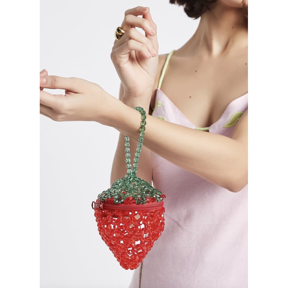 ΤΣΑΝΤΑ ΣΕ ΣΧΗΜΑ ΦΡΑΟΥΛΑΣ, ΠΛΕΧΤΗ ΜΕ ΚΟΚΚΙΝΕΣ ΚΑΙ ΠΡΑΣΙΝΕΣ ΧΑΝΤΡΕΣ, ΦΕΡΜΟΥΑΡ ΚΑΙ ΑΣΟΡΤΙ ΛΟΥΡΑΚΙ "STYLISHIOUS COLLECTIOΝ"