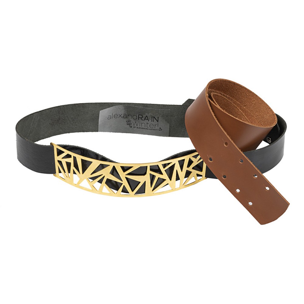 ΖΩΝΗ ΜΑΥΡH ΒΙΝΥΛ ME ΧΕΙΡΟΠΟΙΗΤΗ MΠΡOYTZINH, ΓΥΑΛΙΣΤΕΡΗ ΕΓΚΡΑΦΑ"ALEX KATSAITI X STYLISHIOUS"