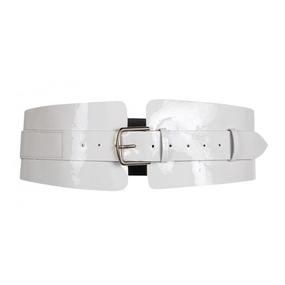 ΖΩΝΗ ΛΕΥΚΗ ΦΑΡΔΙΑ ΑΠΟ ΓΥΑΛIΣΤΕΡΟ ΤΥΠΟΔΕΡΜΑ ΜΕ ΜΕΤΑΛΛΙΚΗ ΕΓΚΡΑΦΑ "ΑLEX KATSAITI X STYLISHIOUS"   