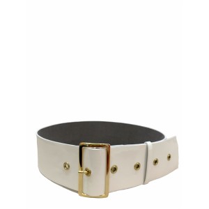BELT IN WHITE, ECO FRIENDLY VINYL FABRIC WITH METALLIC GOLD BUCKLE “ALEX KATSAITI x STYLISHIOUS”