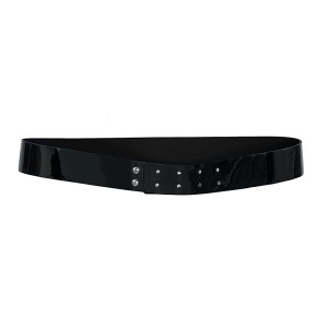 BELT IN BLACK, GLOSSY PATENT ECO- LEATHER WITH HANDCRAFTED GOLD COATED BUCKLE "ALEX KATSAITI X STYLISHIOUS"