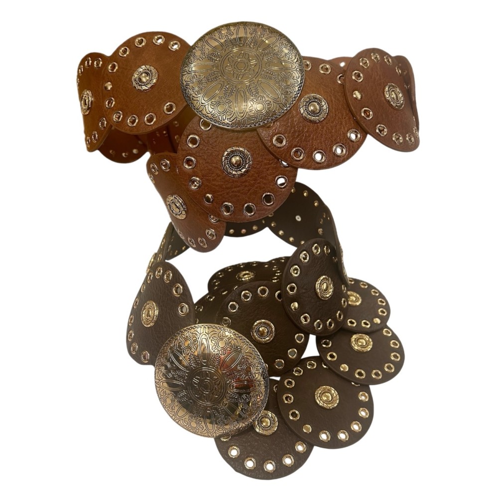 ΖΩΝΗ ΦΑΡΔΙΑ, ΣΕ ΚΑΦΕ ΣΚΟΥΡΟ & ΤΑΜΠΑ ΜΑΛΑΚΟ ΤΥΠΟΔΕΡΜΑ ME ΣΤΡΟΓΓΥΛA ΔΙΑΤΡΗΤΑ ΚΟΜΜΑΤΙΑ, ΧΡΥΣΑ ΤΡΟΥΚ & ΜΕΓΑΛΗ ΜΕΤΑΛΛΙΚΗ ΕΓΚΡΑΦΑ  "STYLISHIOUS COLLECTION"