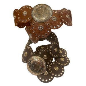 ΖΩΝΗ ΦΑΡΔΙΑ, ΣΕ ΚΑΦΕ ΣΚΟΥΡΟ & ΤΑΜΠΑ ΜΑΛΑΚΟ ΤΥΠΟΔΕΡΜΑ ME ΣΤΡΟΓΓΥΛA ΔΙΑΤΡΗΤΑ ΚΟΜΜΑΤΙΑ, ΧΡΥΣΑ ΤΡΟΥΚ & ΜΕΓΑΛΗ ΜΕΤΑΛΛΙΚΗ ΕΓΚΡΑΦΑ  "STYLISHIOUS COLLECTION"