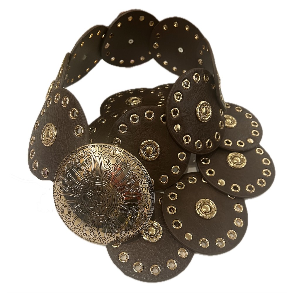 ΖΩΝΗ ΦΑΡΔΙΑ, ΣΕ ΚΑΦΕ ΣΚΟΥΡΟ & ΤΑΜΠΑ ΜΑΛΑΚΟ ΤΥΠΟΔΕΡΜΑ ME ΣΤΡΟΓΓΥΛA ΔΙΑΤΡΗΤΑ ΚΟΜΜΑΤΙΑ, ΧΡΥΣΑ ΤΡΟΥΚ & ΜΕΓΑΛΗ ΜΕΤΑΛΛΙΚΗ ΕΓΚΡΑΦΑ  "STYLISHIOUS COLLECTION"