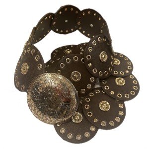 ΖΩΝΗ ΦΑΡΔΙΑ, ΣΕ ΚΑΦΕ ΣΚΟΥΡΟ & ΤΑΜΠΑ ΜΑΛΑΚΟ ΤΥΠΟΔΕΡΜΑ ME ΣΤΡΟΓΓΥΛA ΔΙΑΤΡΗΤΑ ΚΟΜΜΑΤΙΑ, ΧΡΥΣΑ ΤΡΟΥΚ & ΜΕΓΑΛΗ ΜΕΤΑΛΛΙΚΗ ΕΓΚΡΑΦΑ  "STYLISHIOUS COLLECTION"