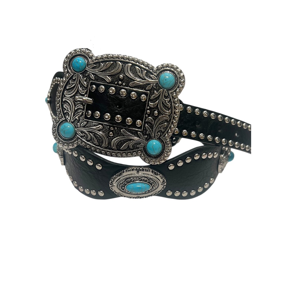 ΖΩΝΗ ΜΑΥΡΗ Ή ΚΑΦΕ ΜΕ ΜΕΓΑΛΗ ΑΣΗΜΙ ΜΕΤΑΛΛΙΚΗ ΑΓΚΡΑΦΑ, ΤΥΡΚΟΥΑΖ ΠΕΤΡΕΣ & ΑΣΗΜΙ ΤΡΟΥΚ  " STYLISHIOUS COLLECTION"