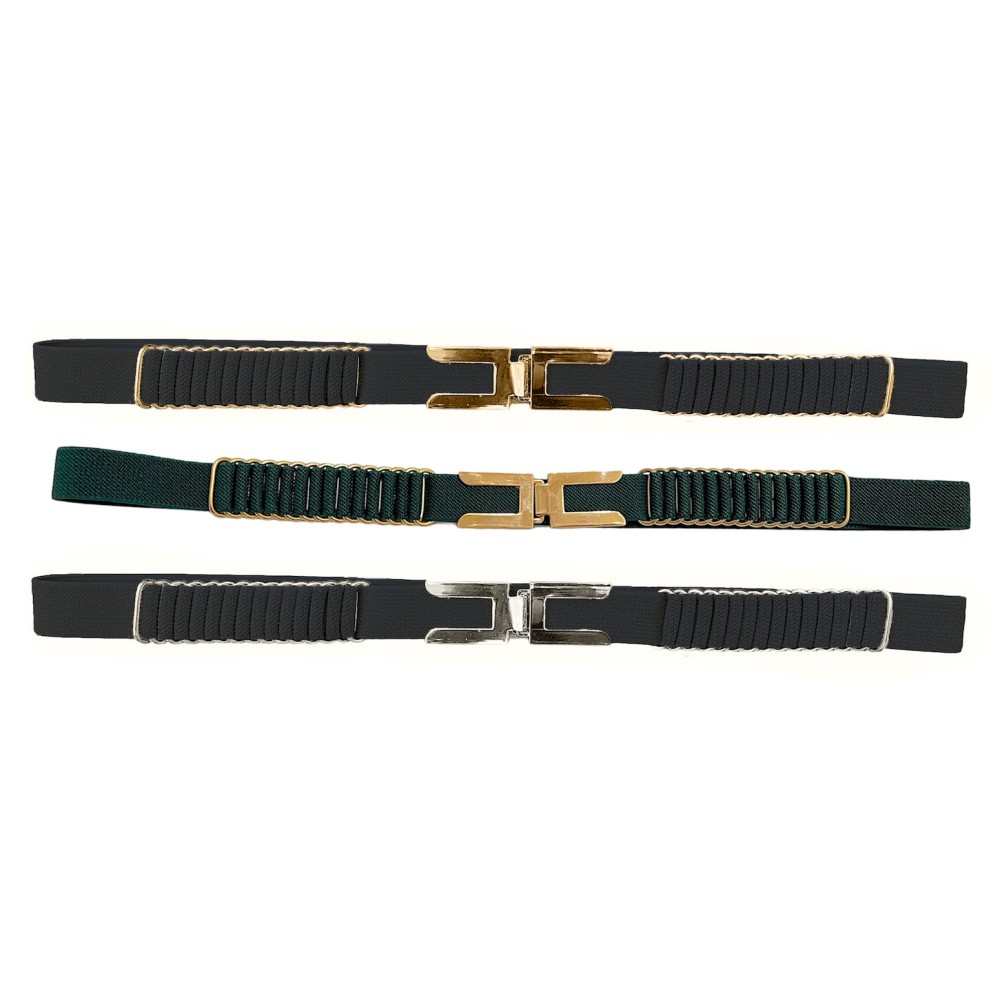 ΖΩΝΗ ΕΛΑΣΤΙΚΗ MΑΥΡΗ & ΠΡΑΣΙΝΗ ΜΕ ΧΡΥΣΗ Ή ΑΣΗΜΙ ΜΕΤΑΛΛΙΚΗ ΕΓΚΡΑΦΑ "STYLISHIOUS COLLECTION" 