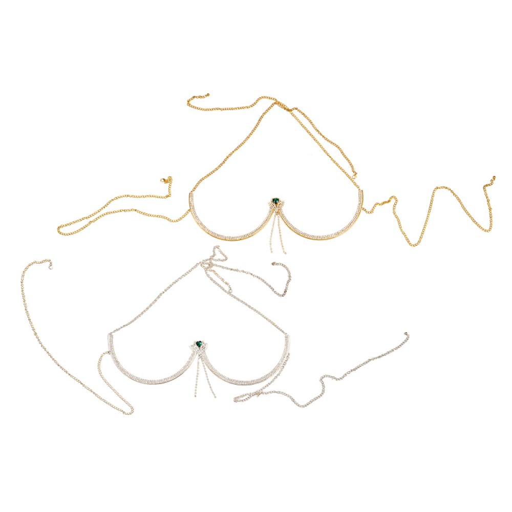 KOΣΜΗΜΑ ΣΤΗΘΟΥΣ ΜΕ ΣΤΡΑΣ ΧΡΥΣΟ ΜΕ ΠΡΑΣΙΝΗ ΚΑΡΔΙΑ "STYLISHIOUS COLLECTION"