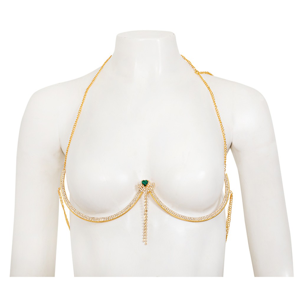 KOΣΜΗΜΑ ΣΤΗΘΟΥΣ ΜΕ ΣΤΡΑΣ ΧΡΥΣΟ ΜΕ ΠΡΑΣΙΝΗ ΚΑΡΔΙΑ "STYLISHIOUS COLLECTION"