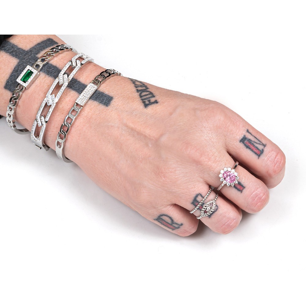 ΒΡΑΧΙΟΛΙΑ - ΣΕΤ 3TMX - ΜΕΤΑΛΛΙΚΑ ΑΣΗΜΙ Ή ΑΣΗΜΙ & ΧΡΥΣΟ ME ΣΤΡΑΣ ΚΑΙ ΠΡΑΣΙΝΗ ΠΕΤΡΑ "STYLISHIOUS Collecton"