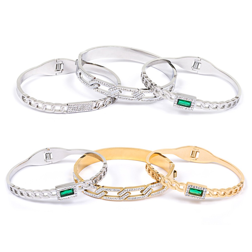 ΒΡΑΧΙΟΛΙΑ - ΣΕΤ 3TMX - ΜΕΤΑΛΛΙΚΑ ΑΣΗΜΙ Ή ΑΣΗΜΙ & ΧΡΥΣΟ ME ΣΤΡΑΣ ΚΑΙ ΠΡΑΣΙΝΗ ΠΕΤΡΑ "STYLISHIOUS Collecton"