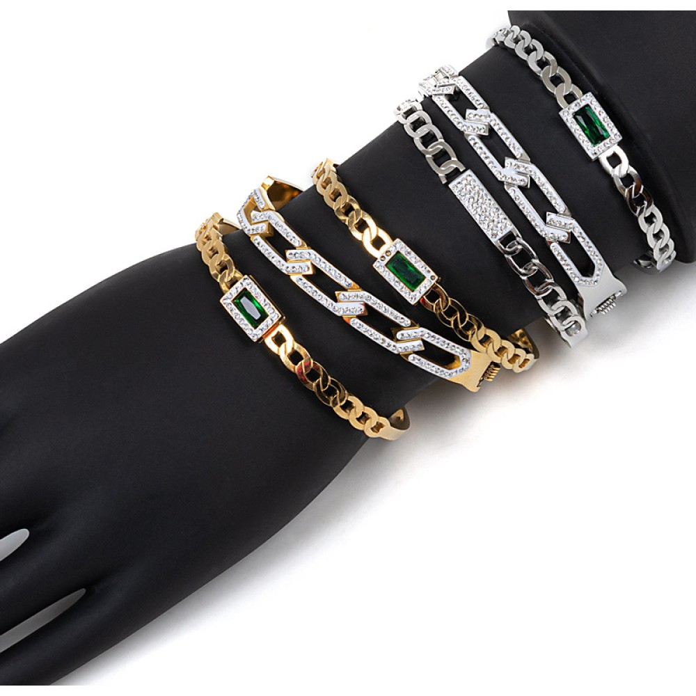 ΒΡΑΧΙΟΛΙΑ - ΣΕΤ 3TMX - ΜΕΤΑΛΛΙΚΑ ΑΣΗΜΙ Ή ΑΣΗΜΙ & ΧΡΥΣΟ ME ΣΤΡΑΣ ΚΑΙ ΠΡΑΣΙΝΗ ΠΕΤΡΑ "STYLISHIOUS Collecton"