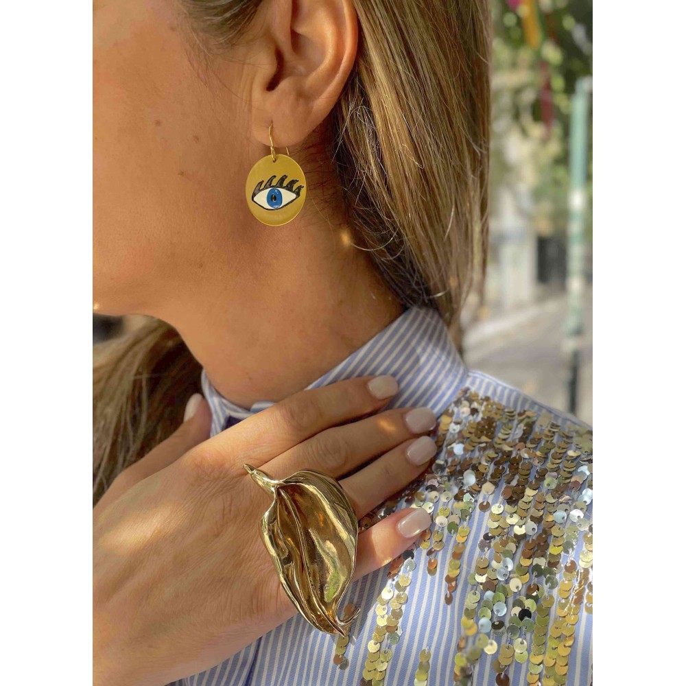 ΣΚΟΥΛΑΡΙΚΙΑ ΣΤΡΟΓΓΥΛΑ ΜΕ ΜΑΤΙ, ΕΠΙΧΡΥΣΩΜΕΝΑ ΚΑΙ ΖΩΓΡΑΦΙΣΜΕΝΑ ΣΤΟ ΧΕΡΙ ΜΕ ΣΜΑΛΤΟ "ALEX KATSAITI X AELIA"