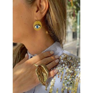 ΣΚΟΥΛΑΡΙΚΙΑ ΣΤΡΟΓΓΥΛΑ ΜΕ ΜΑΤΙ, ΕΠΙΧΡΥΣΩΜΕΝΑ ΚΑΙ ΖΩΓΡΑΦΙΣΜΕΝΑ ΣΤΟ ΧΕΡΙ ΜΕ ΣΜΑΛΤΟ "ALEX KATSAITI X AELIA"