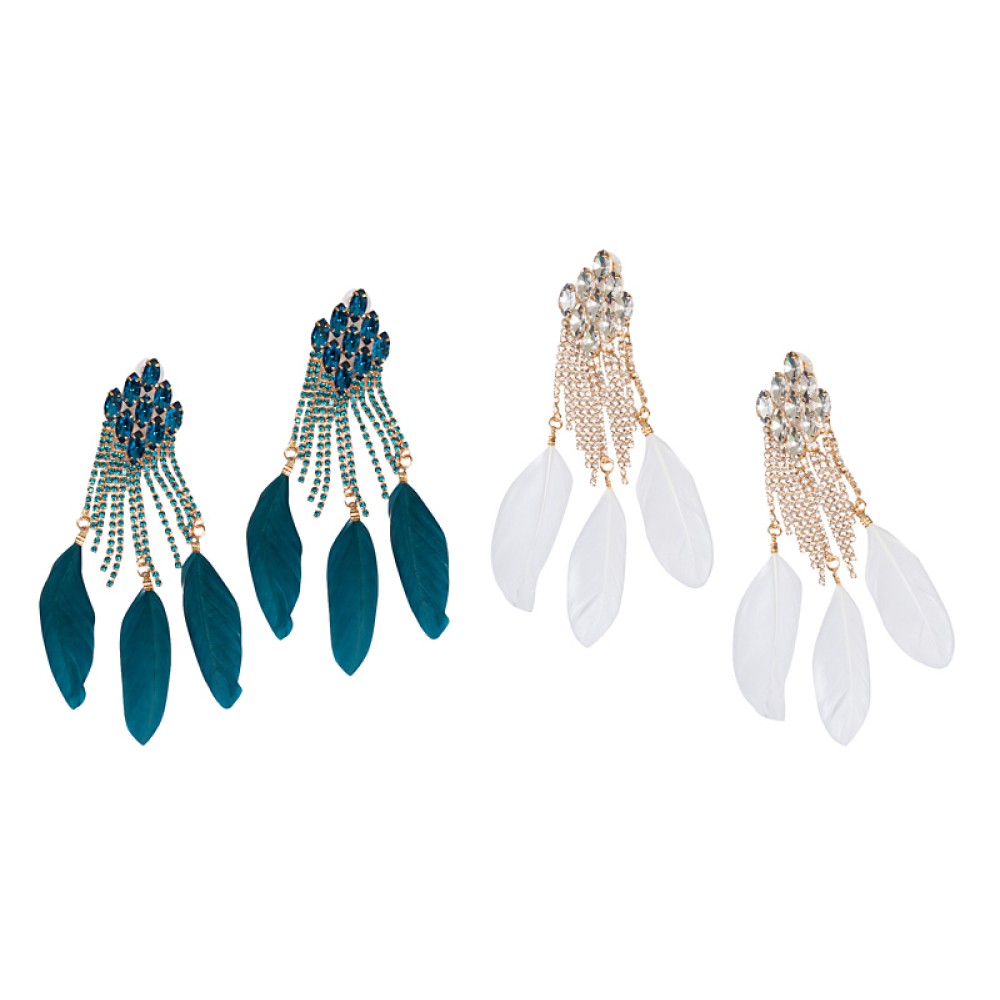 ΣΚΟΥΛΑΡΙΚΙΑ ΚΡΕΜΑΣΤΑ ΧΡΥΣΑ ME ΣΤΡΑΣ ΚΑΙ ΦΤΕΡΑ ΣΕ ΛΕΥΚΟ Ή ΤΥΡΚΟΥΑΖ "STYLISHIOUS COLLECTION"